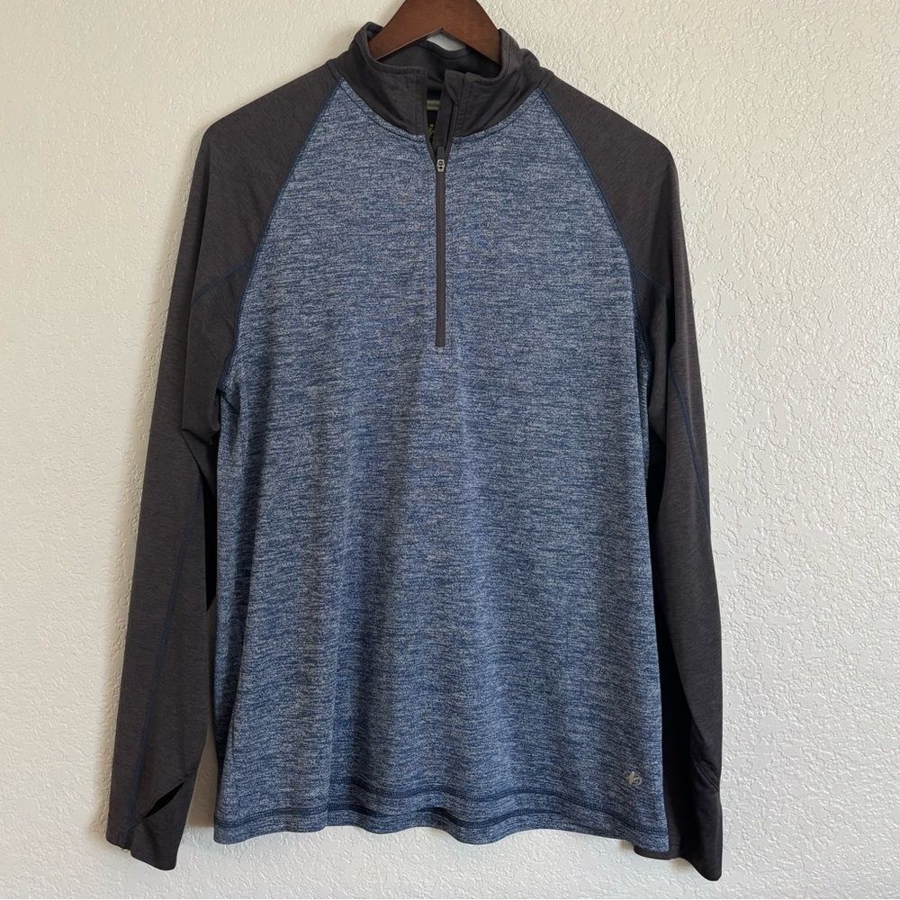 NordicTrack Mens Quarter Zip Long Sleeve Athletic Pullover Blue and Gray Medium